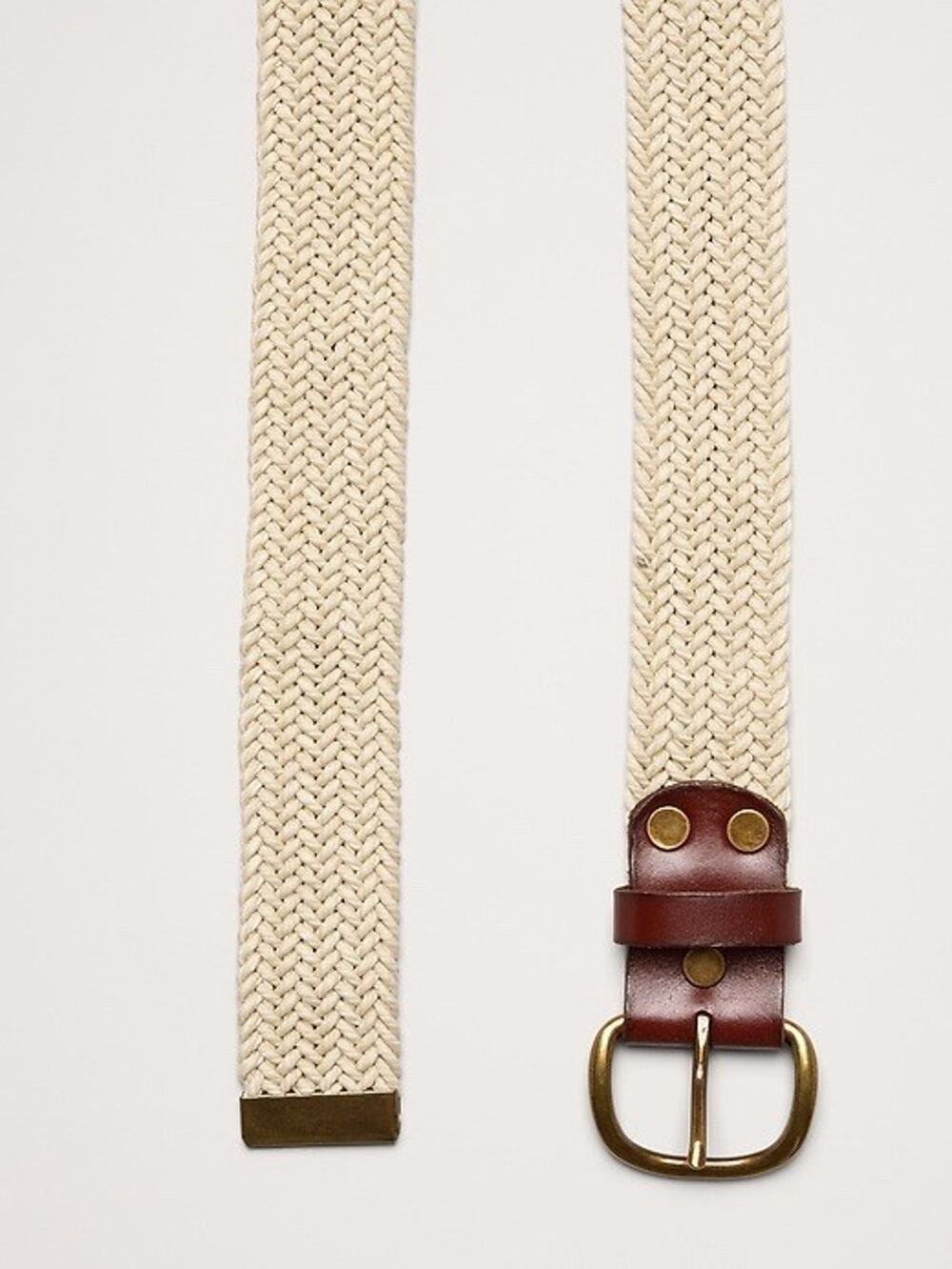 Banana Republic woven stretch belt Leather Braided Cream Brown M
